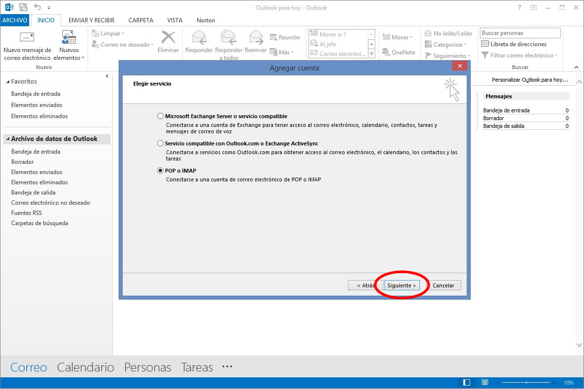 ConfiguraciÃ³n de Outlook 2013 Paso 2