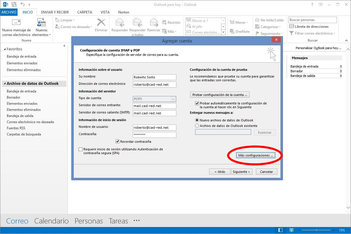 ConfiguraciÃ³n de Outlook 2013 Paso 3