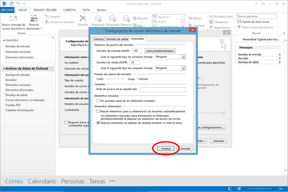 ConfiguraciÃ³n de Outlook 2013 Paso 8